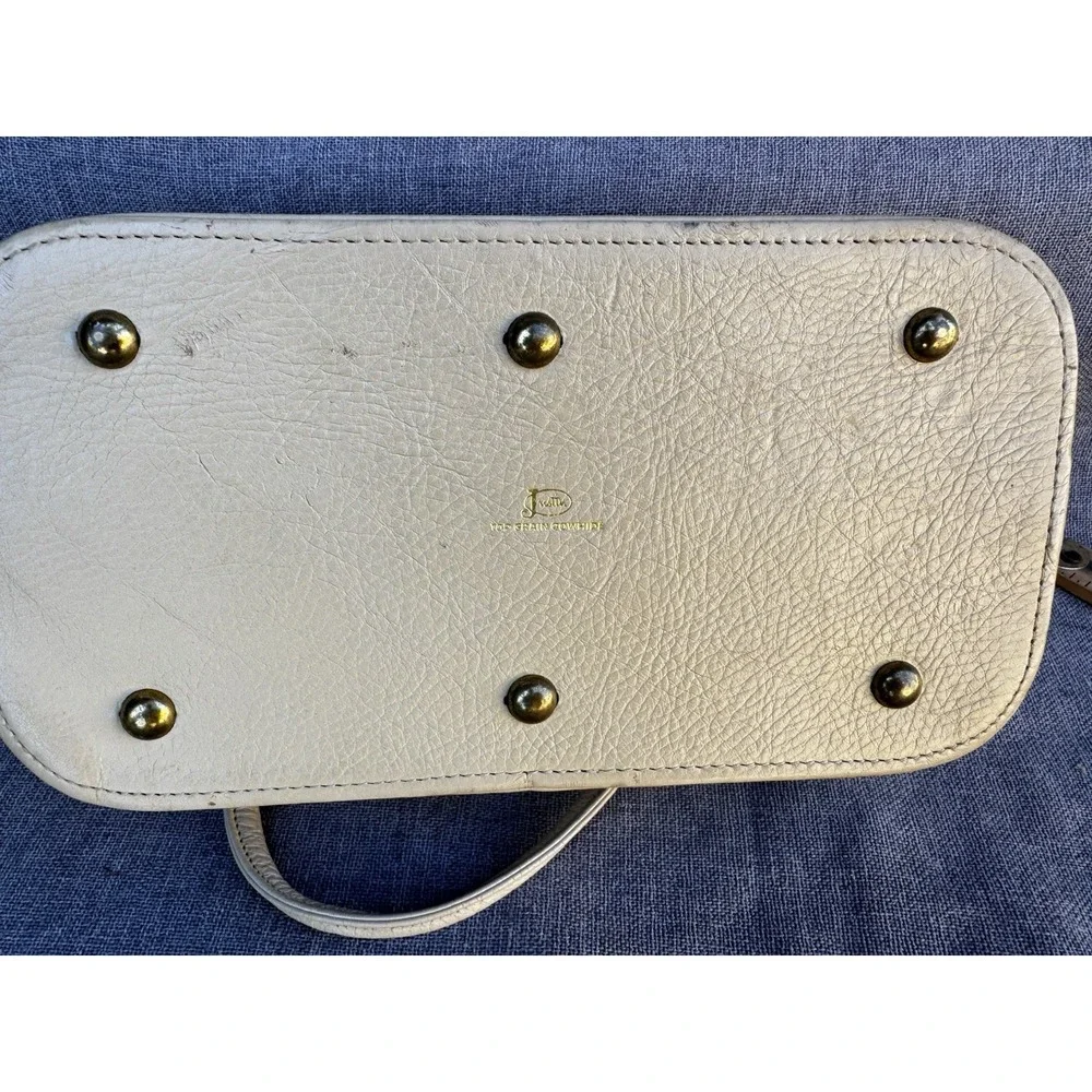 Vintage Justin Cowhide Ivory Travel Makeup Bag Train Case Handbag